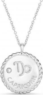 Allurez Capricorn Zodiac Diamond Medallion Disk Pendant Necklace 14k White Gold