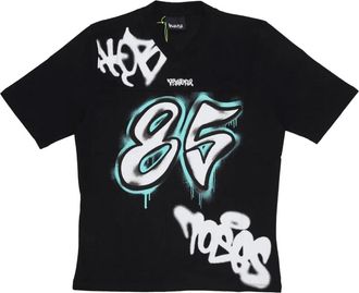 Disclaimer Zwarte V-hals Tee met Oversize Print - Heren - T-shirts - Zwart - M - Katoen - Tops