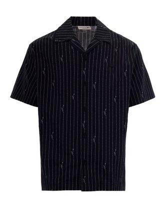 Lacoste Boxy Black Twill Shirt with Crocodile Print