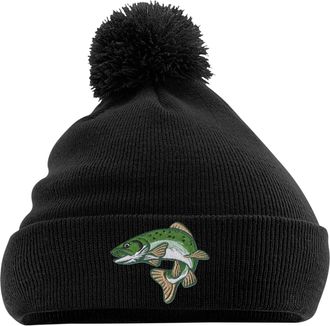 Bang Tidy Clothing Fishing Beanie Hat Knit Cap Beanies Embroidered Trout Fish Hats Gifts for Men Black