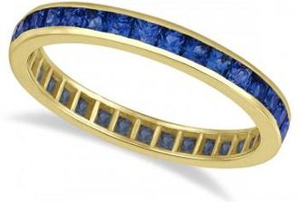 Allurez Princess-Cut Lab Blue Sapphire Eternity Ring Band 14k Yellow Gold (1.36ct)