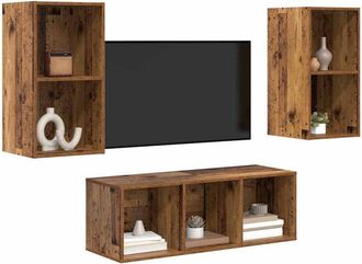 Berkfield Home TV Cabinet Set 3 pcs Old wood 37 x 37 x 107 cm Engineered wood in Brown