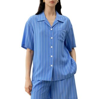 LilySilk Amalfi Striped Cuban Collar Shirt at Nordstrom, Size X-Large