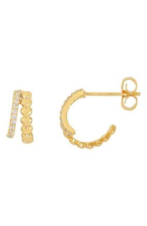 Estella Bartlett Heart & Cubic Zirconia Double Illusion Hoop Earrings in Gold at Nordstrom