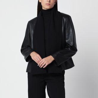 Toteme Giacca nera in pelle con collo a sciarpa