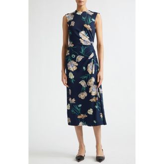 Erdem Floral Ponte Midi Dress in Belle Epoque Poppy Navy at Nordstrom, Size 16