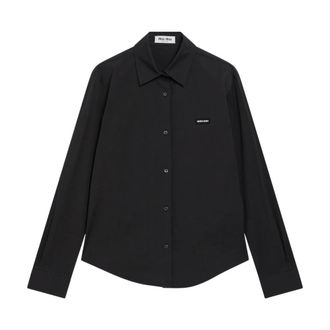 Miu Miu Stretch Poplin Shirt - Dames - Blouses & Shirts - Zwart - Maat: L Katoen