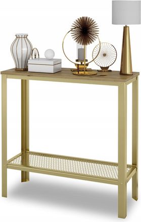 OEM Consola Atornillada Con Estante De Malla, Estilo Loft, Para Pasillo, Color Dorado + Roble Artesanal