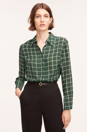 Rebecca Taylor Windowpane Silk Pleated Blouse