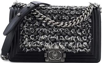 Chanel Boy Flap Bag Braided Tweed Old Medium crossbody bag - Zwart