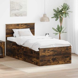 vidaXL Estructura De Cama Con Cabecera Roble Ahumado 75 X 190 Cm Vidaxl