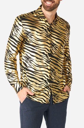 OppoSuits Tiger Shiner Modern Tailored Fit Button-Up Shirt in Gold at Nordstrom, Size Xxx-Large