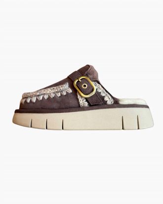 Mou Womens Bounce Buckle Strap Clog In Brown Pepper