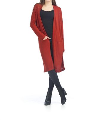 Papillon Side Slit Long Cardigan In Rust