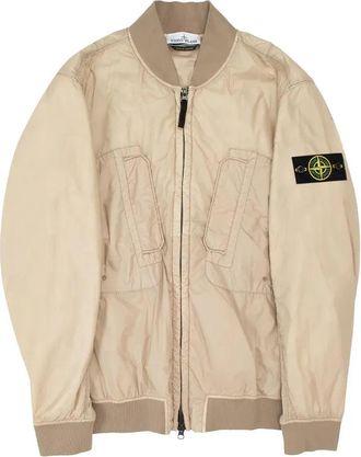 Stone Island Logo Patch Zipped Bomber Jacket Dove Grey 781542125-V0092