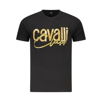 Cavalli T-Shirts, male, Black, Size: M Bold Print Crew Neck T-Shirt