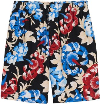 Ami floral-print elasticated-waist shorts - unisex - Viscose - L - Black