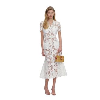 Self Portrait Shirt Dresses, female, White, Size: S Lace Midi Dress With Collar