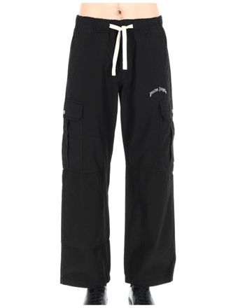 Palm Angels Curved Logo Cotton Cargo Wide-Leg Pants