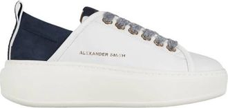 Alexander Smith Wembley Alta Donna in wit leer en blauwe su&egrave;de hak - Dames - Sneakers - Wit - 39 EU - Leer - Schoenen