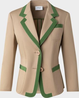 Akris Grosgrain Trim Cotton Gabardine Single-Breasted Blazer