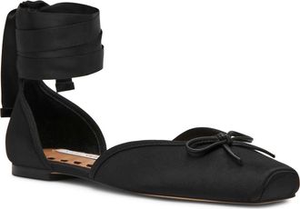 Steve Madden Leonora Ankle Wrap Flat in Black Satin at Nordstrom, Size 6.5