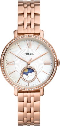 Fossil Womens Jacqueline 36mm Sun Moon Multifunction, Rose Gold-Tone Stainless Steel Watch