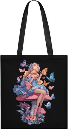 Generic Fairy Mushroom Butterfly Tote Bag for Women Men Shoulder Bags Purses Pouch Handbags