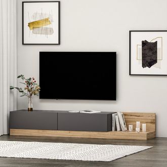 Dmora Mueble Para Tv Cajetani, 2 Puertas, Apertura Abatible, 2 Compartimentos, 180x37x30h Cm Negro Antracita