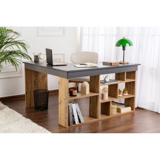 Dmora Escritorio Patti, Esquinero, Cajones, 6 Estantes, 130x120x72h Cm Negro Antracita