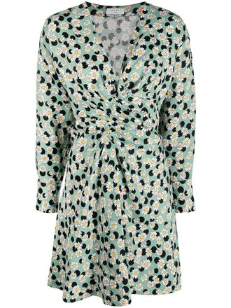 Sandro floral-polka dot print mini dress - women - Linen/Flax/Viscose - 36 - Green