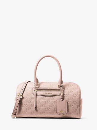 Michael Kors Jet Set Travel Medium Logo Embossed Leather Duffel Crossbody Bag