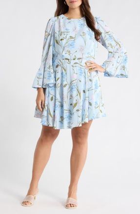 Sugarlips Leida Yara Floral Flare Minidress in Baby-Blue at Nordstrom, Size 2X