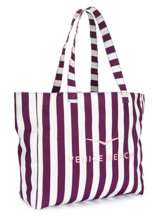 Venice Beach Shopper VENICE BEACH Strandtasche, Damen, Gr. B/H/T: 41,5cm x 37cm x 16,5cm, bordeaux, wei&szlig;, Stoff, Textil, gestreift, Taschen Shopper, NEU Schulterta