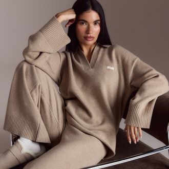 Lounge Gebreide trui met Half Placket - Nerts - S