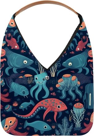 Generic Underwater World Animals Reusable Lightweight Grocery Bags - Foldable Into Compact Pouch, Washable & Sturdy, Multipurpose for Shopping and Travel