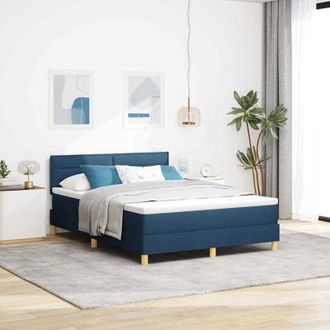 vidaXL Cama Tipo Box Spring Con Colch&oacute;n Azul 140 X 190 Cm Tela Vidaxl