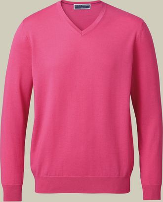 CHARLES TYRWHITT Merino V-Neck Wool Jumper - Bright Pink Size Small by Charles Tyrwhitt