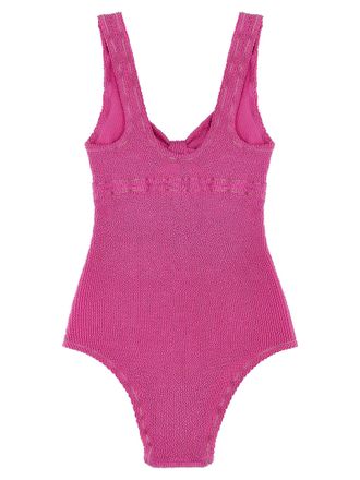 Rotate Crinkle Knot-Front One-Piece Swimsuit - Pink