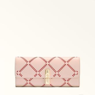 Furla Iride Portafoglio Continental Xl Dusty Pink Rosa Pelle Testurizzata Perforata Ares Donna