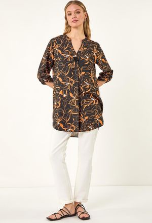 Roman Floral Longline Buttoned Top