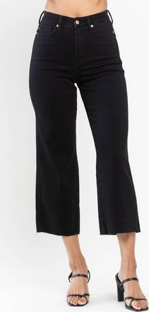 Judy Blue Tummy Control Raw Hem Crop Wide Leg Jeans In Black
