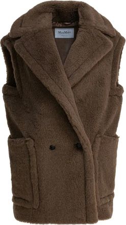 Max Mara Jassen, Dames, Bruin, 2Xs, Wol, Wollen Teddy Gilet met Alpaca