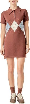English Factory Argyle Knit Polo Dress in Brown Multi at Nordstrom, Size X-Small
