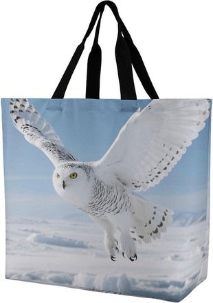 Generic White Snowy Owl Tote Bag Large Capacity Handbag Portable Tote Bags For College Ladies Work