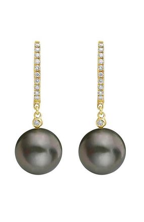Effy 14K Yellow Gold Black/Tahitian Pearl Drop Hoop Earrings in 14K Gold at Nordstrom