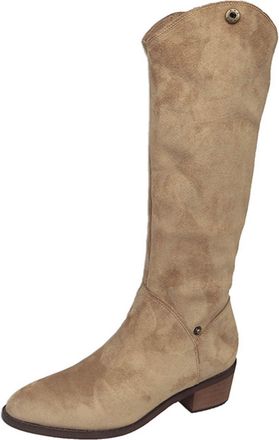 Generic Womens Knee High Boots, Suede Fold Over Booties Two-Wear Booties Pointed Toe Slip-On Boot, Ladies Low Heel Ankle Boots Wide Shaft Slouch Boot Fall Win
