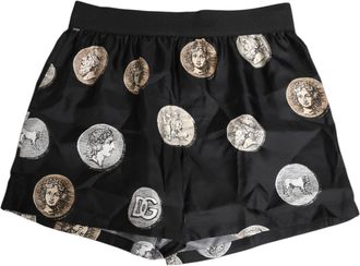 Dolce & Gabbana Black Silk Ancient Coin Print Boxer Short Mens Swimwear