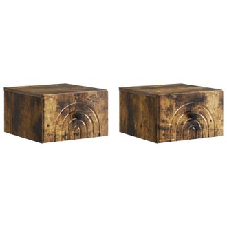 vidaXL Mesita De Noche De Pared 2 Pcs Roble Ahumado 33 X 34,5 X 20 Cm Vidaxl