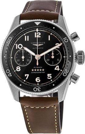 Longines Spirit Flyback Automatic Chronograph Black Dial Brown Leather Strap Mens Watch L3.821.4.53.2